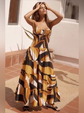 Anthropologie Josephine Smocked Drop-Waist Dress XL Tiered Maxi Vacation